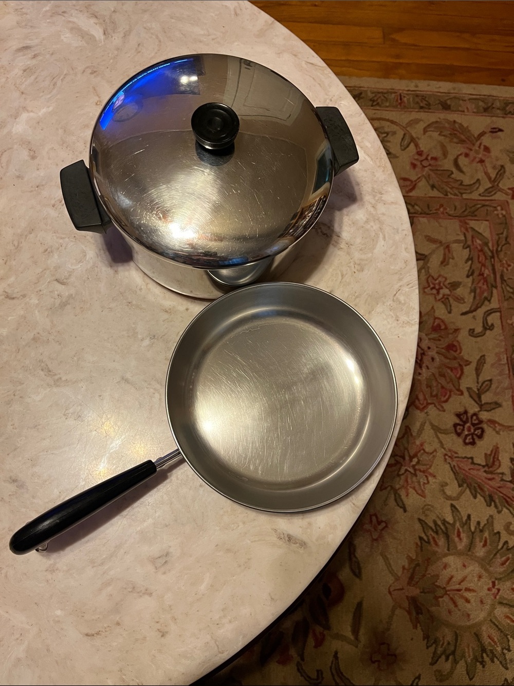 Revere Ware 4.5Qt Stock Pot and 9” Copper Bottom Stainless Steel Fry Pan Set